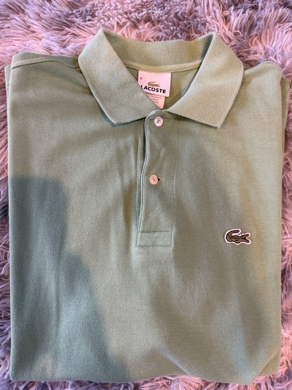 Lacoste Men's Light Green Collared Short Sleeve Polo with Crocodile Logo Size 6